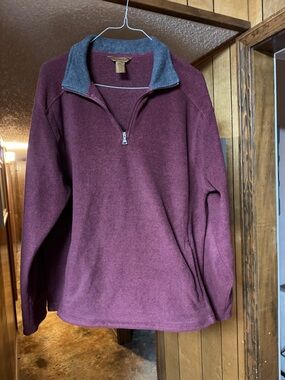 St. John's Bay Men's Zip-Up Fleece Pullover - maroon with Gray Collar